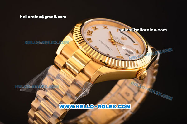 Rolex Day-Date II Rolex 3156 Movement Yellow Gold Case/Strap with White Dial and Roman Markers - Click Image to Close
